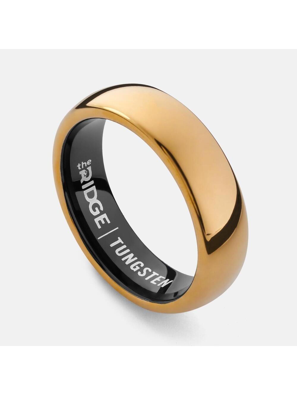 Ridge 6mm Tungsten Ring 24K Gold Rounded Wedding Band Comfort Fit Multiple Sizes